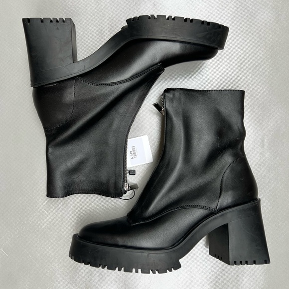 Zara Leather Zippered Lug Sole Boots - Picture 7 of 11